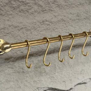 Unlacquered Brass Wall-Mounted Pot Rack with Hooks Elevate Your Kitchen with Timeless Elegance