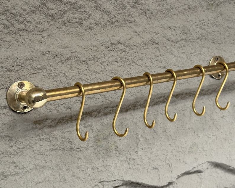 Unlacquered Brass Wall-Mounted Pot Rack with Hooks Elevate Your Kitchen with Timeless Elegance