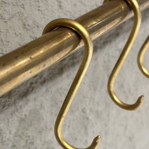 Unlacquered Brass Wall-Mounted Pot Rack with Hooks Elevate Your Kitchen with Timeless Elegance