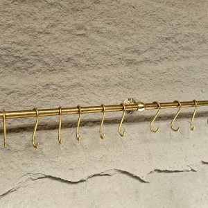 Unlacquered Brass Wall-Mounted Pot Rack with Hooks Elevate Your Kitchen with Timeless Elegance