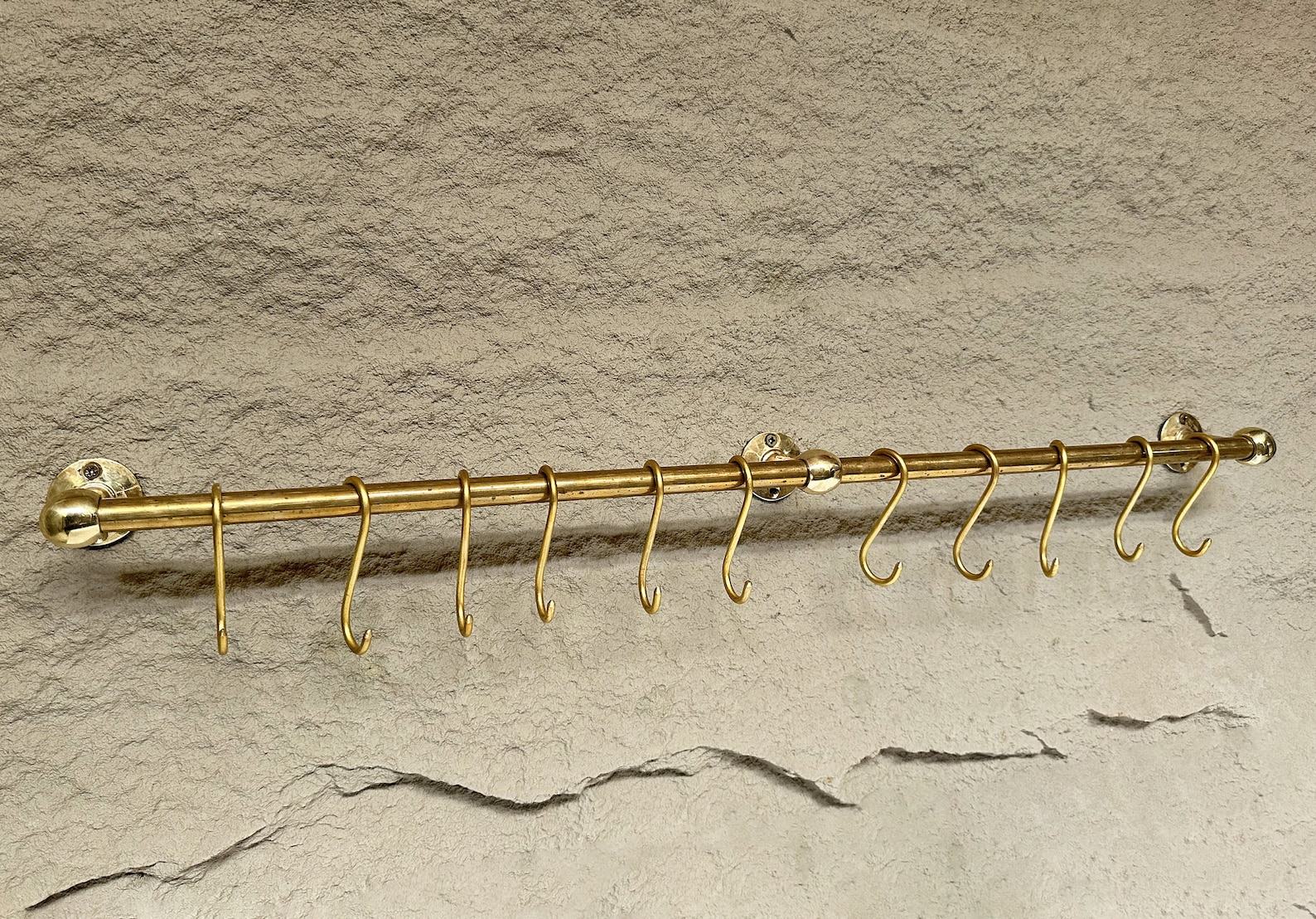 Unlacquered Brass Wall-Mounted Pot Rack with Hooks Elevate Your Kitchen with Timeless Elegance - Image 4