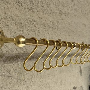 Unlacquered Brass Wall-Mounted Pot Rack with Hooks Elevate Your Kitchen with Timeless Elegance