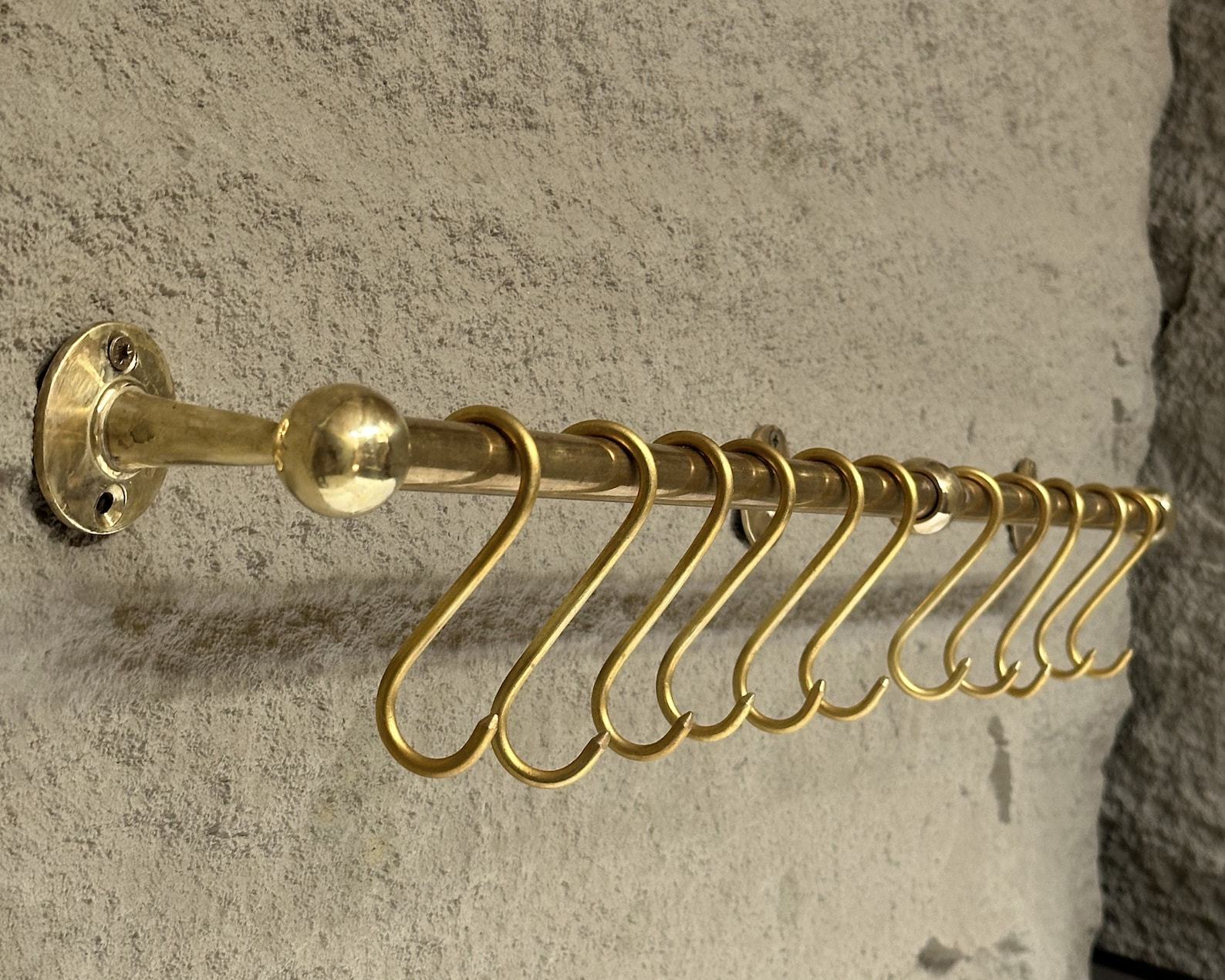 Unlacquered Brass Wall-Mounted Pot Rack with Hooks Elevate Your Kitchen with Timeless Elegance - Image 3