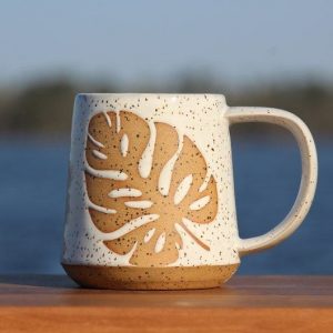 Unleash the Tropics Handcrafted Monstera Leaf Mug by Salt of the Earth Pottery