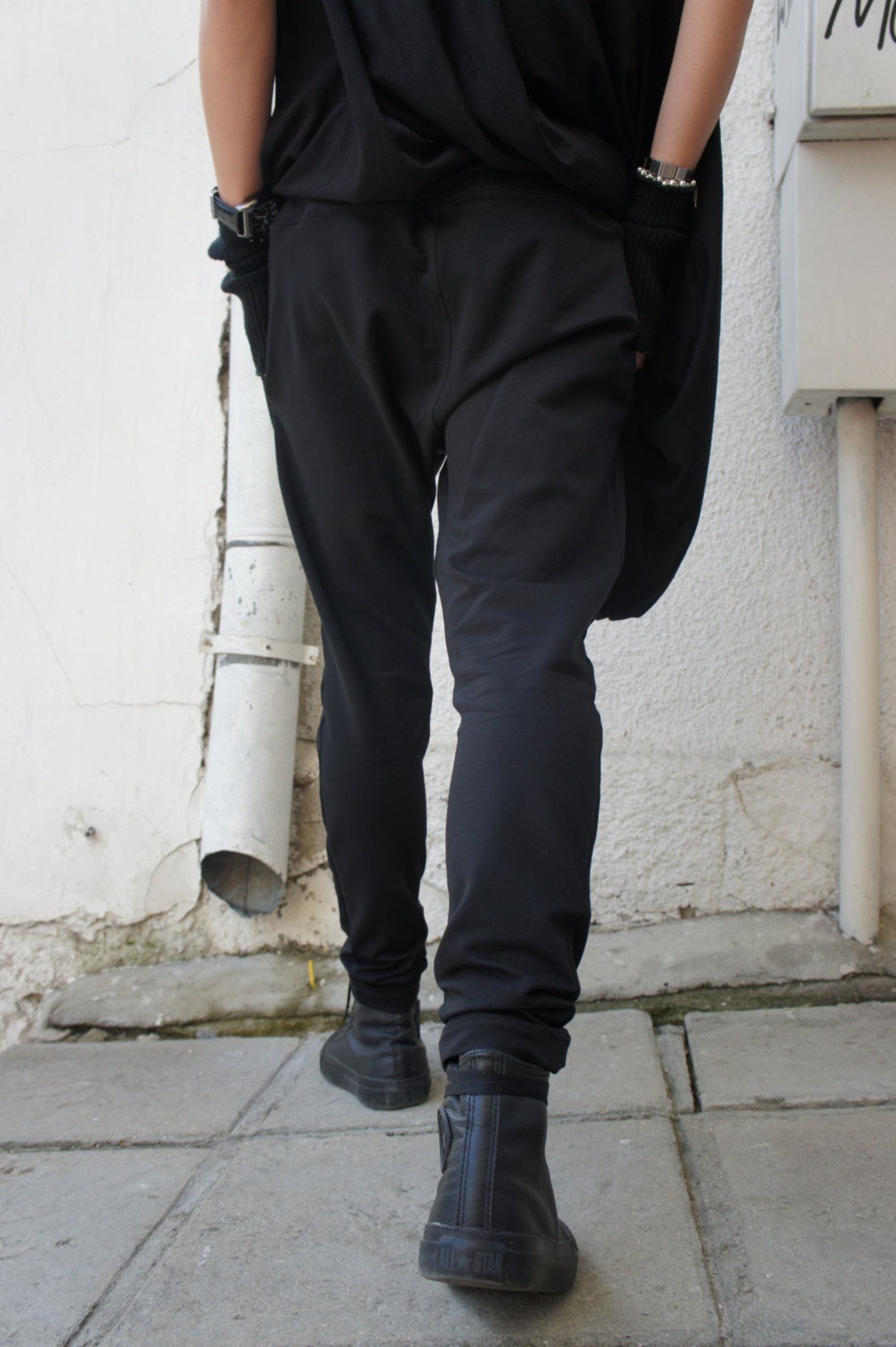 Unleash Your Inner Enigma Black Drop Crotch Harem Pants for Limitless Style - Image 2