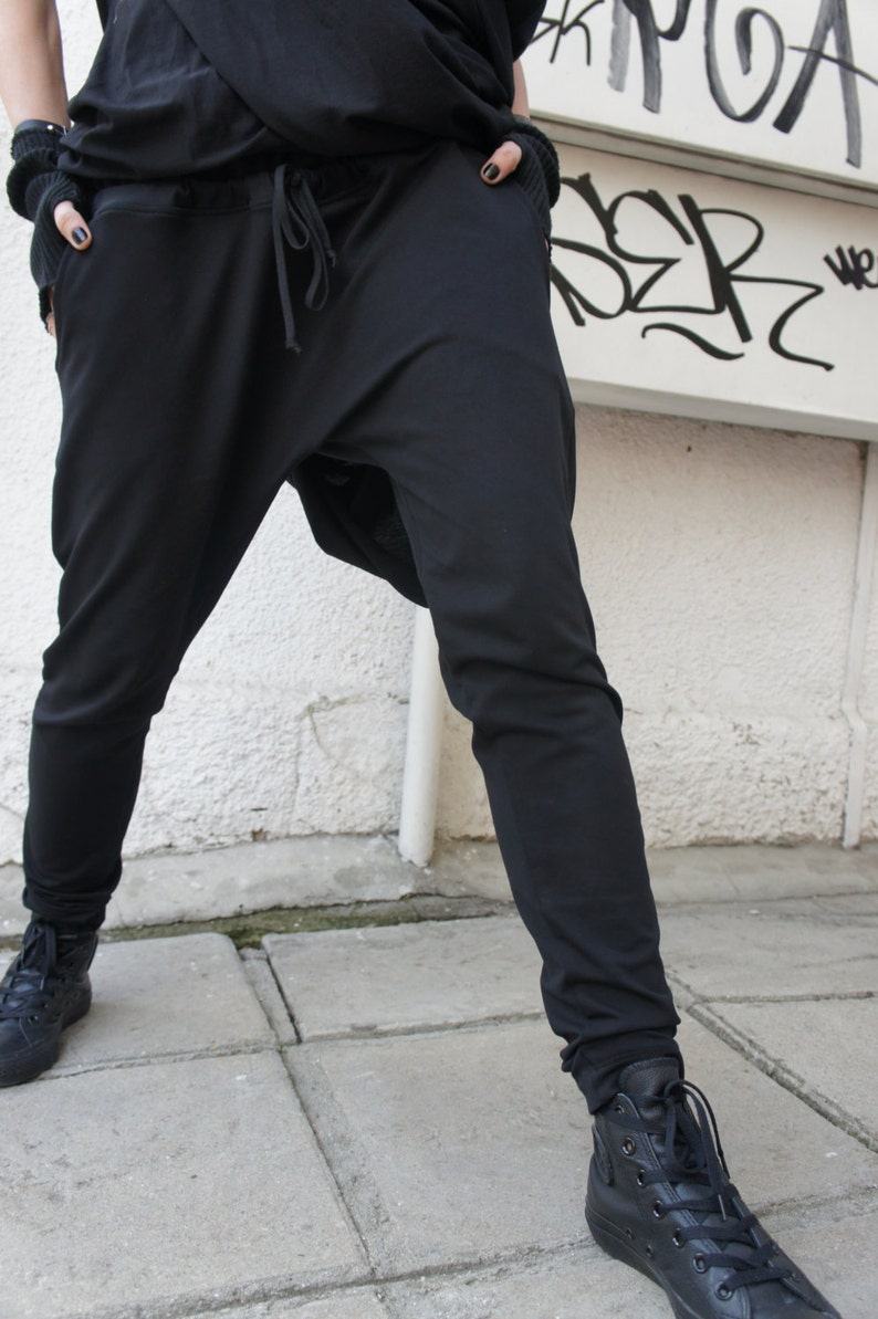 Unleash Your Inner Enigma Black Drop Crotch Harem Pants for Limitless Style