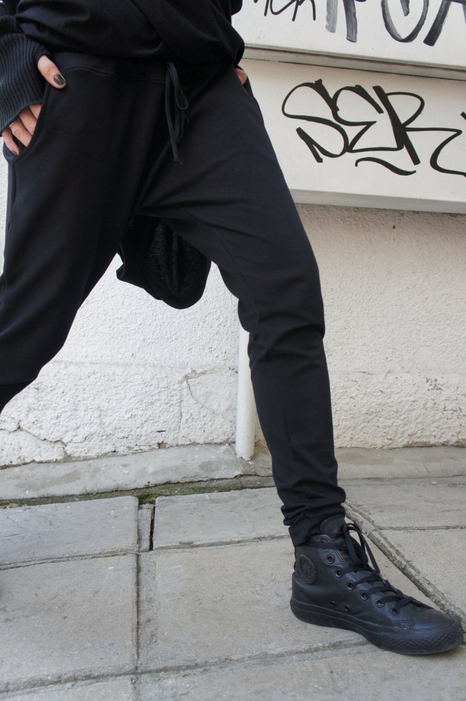 Unleash Your Inner Enigma Black Drop Crotch Harem Pants for Limitless Style - Image 5