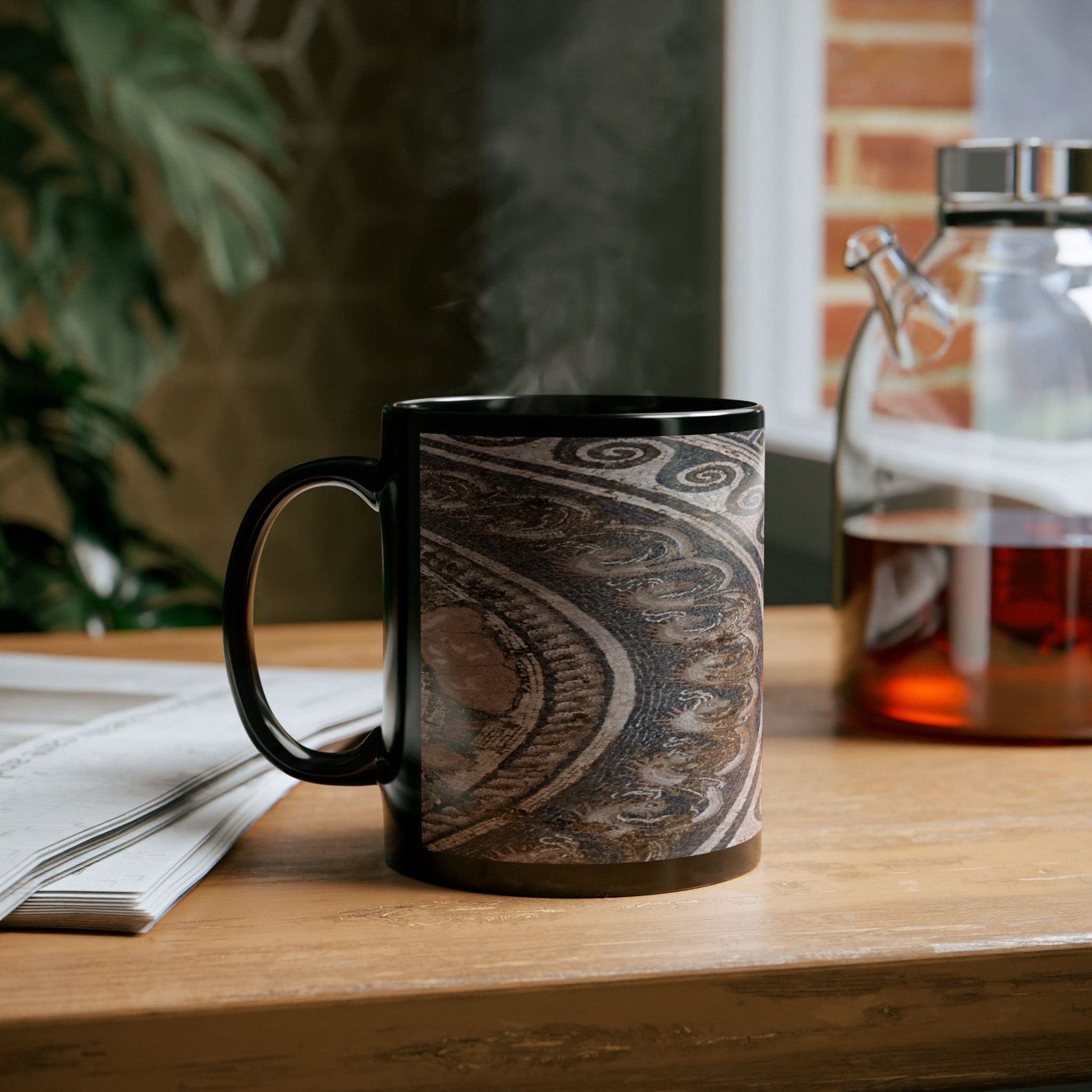 Unveil the Timeless Elegance Roman Mosaic Black Mug, A Masterpiece for Your Morning Ritual
