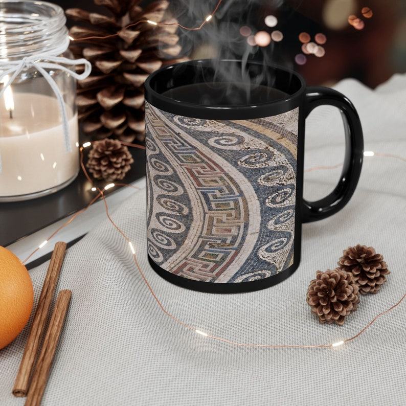 Unveil the Timeless Elegance Roman Mosaic Black Mug, A Masterpiece for Your Morning Ritual