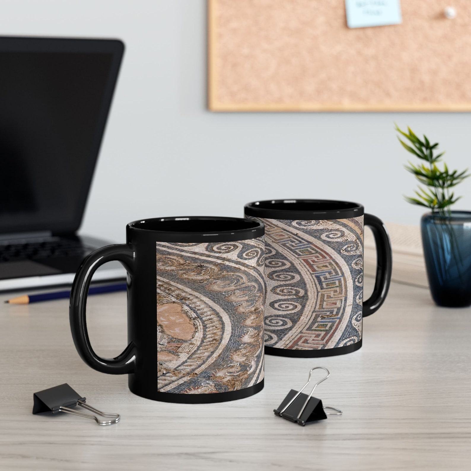 Unveil the Timeless Elegance Roman Mosaic Black Mug, A Masterpiece for Your Morning Ritual
