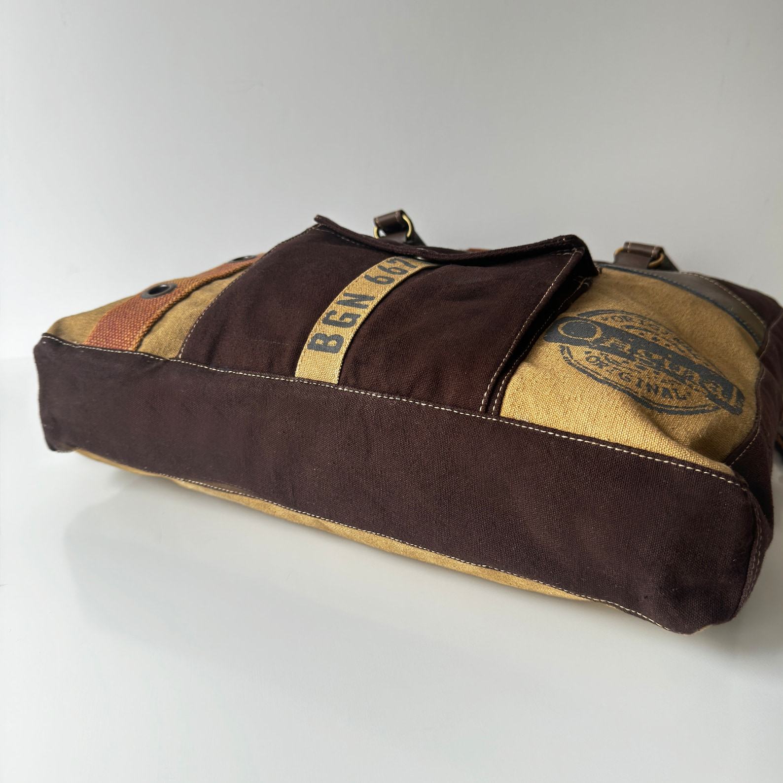 Upcycled Canvas Shoulder Tote Vintage Charm with a Modern Twist