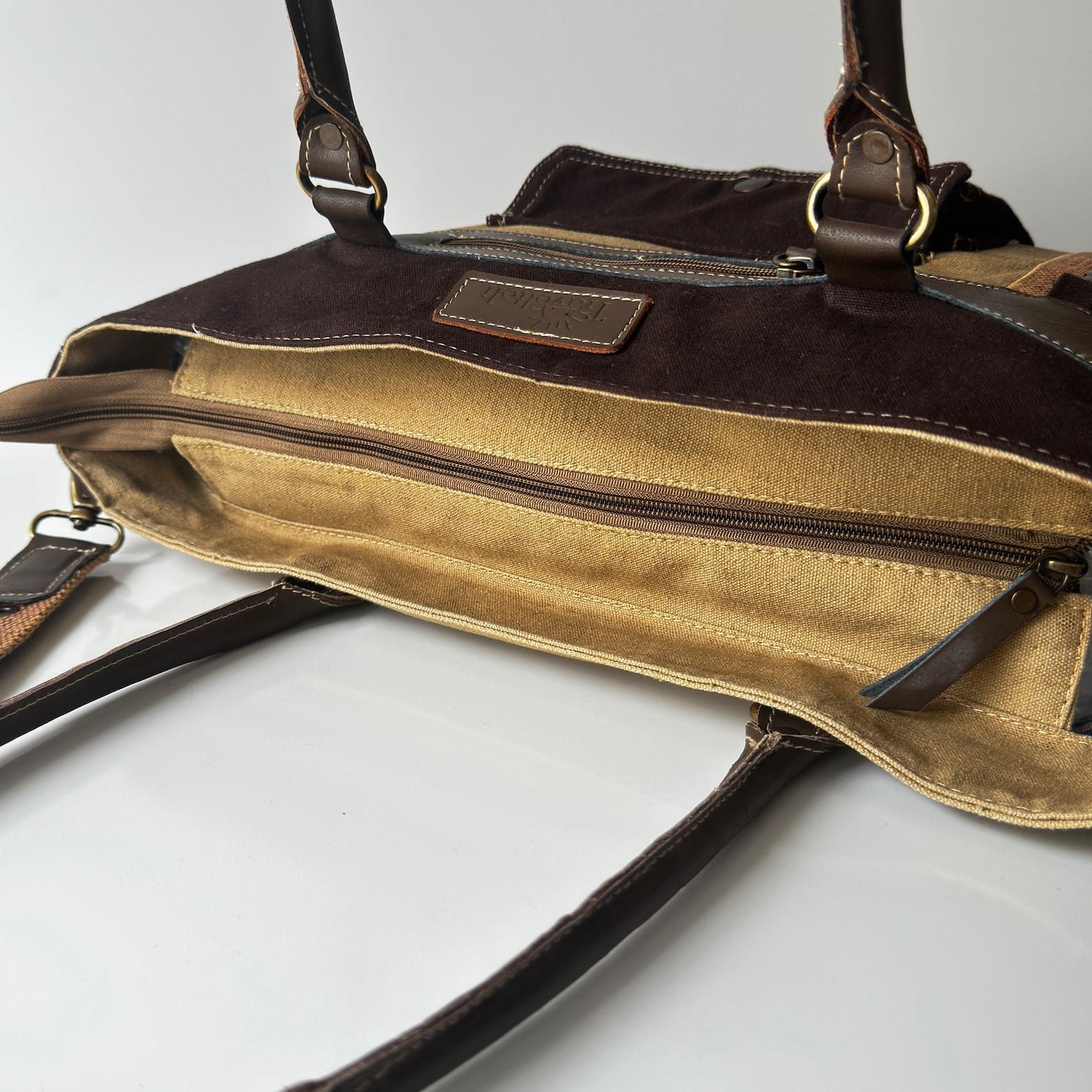 Upcycled Canvas Shoulder Tote Vintage Charm with a Modern Twist