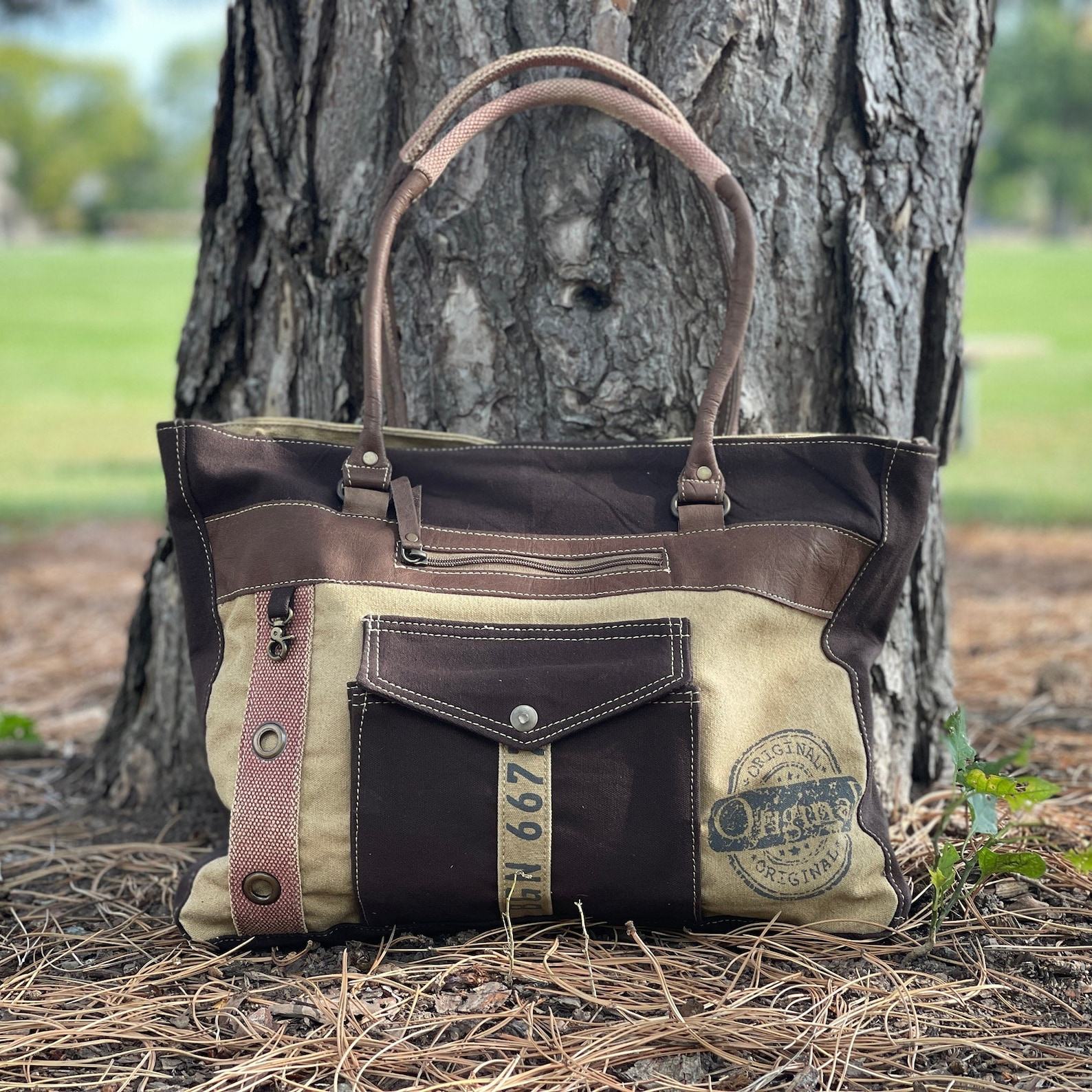 Upcycled Canvas Shoulder Tote Vintage Charm with a Modern Twist