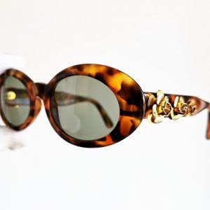 VERSACE Vintage Oval Sunglasses Rare Gold Roses, Tortoise Brown, NOS 90s/Y2K