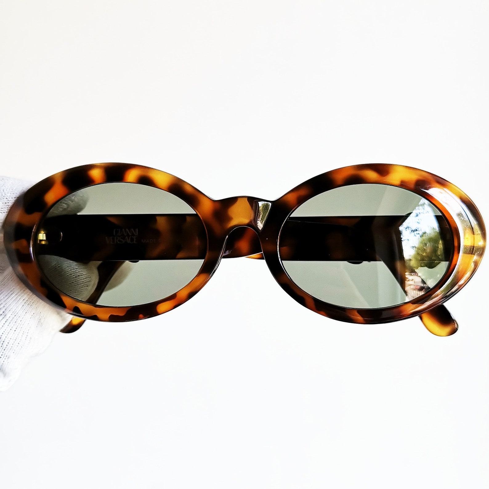 VERSACE Vintage Oval Sunglasses Rare Gold Roses, Tortoise Brown, NOS 90s/Y2K