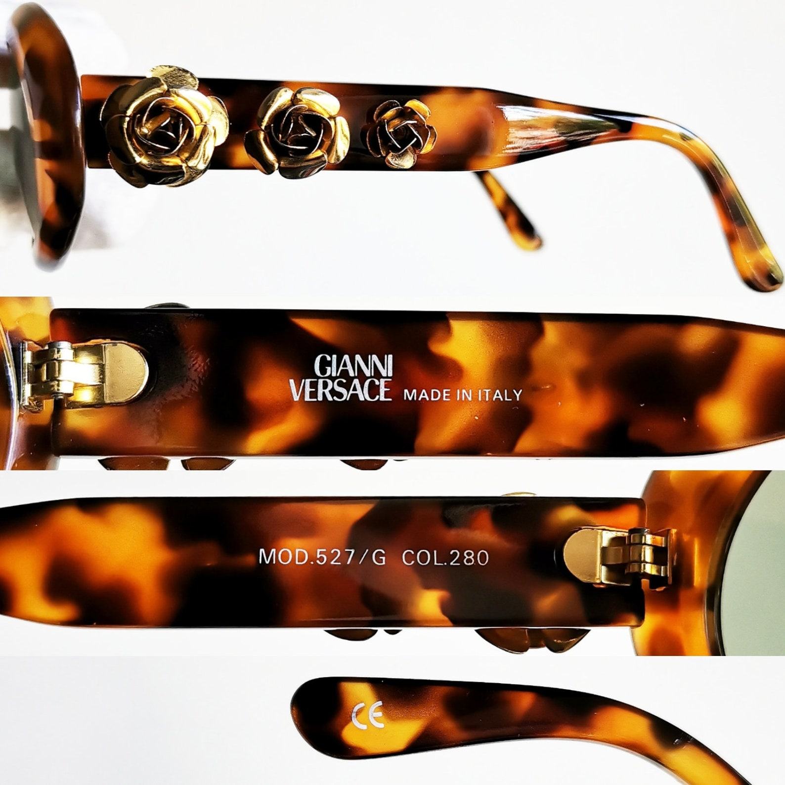 VERSACE Vintage Oval Sunglasses Rare Gold Roses, Tortoise Brown, NOS 90s/Y2K