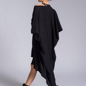 Versatile Draped Dress Elevate Your Style with Mixed Fabric Elegance (A92284)