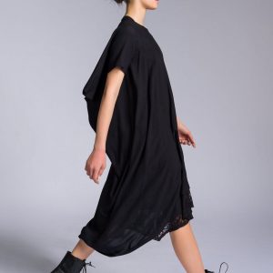 Versatile Draped Dress Elevate Your Style with Mixed Fabric Elegance (A92284)