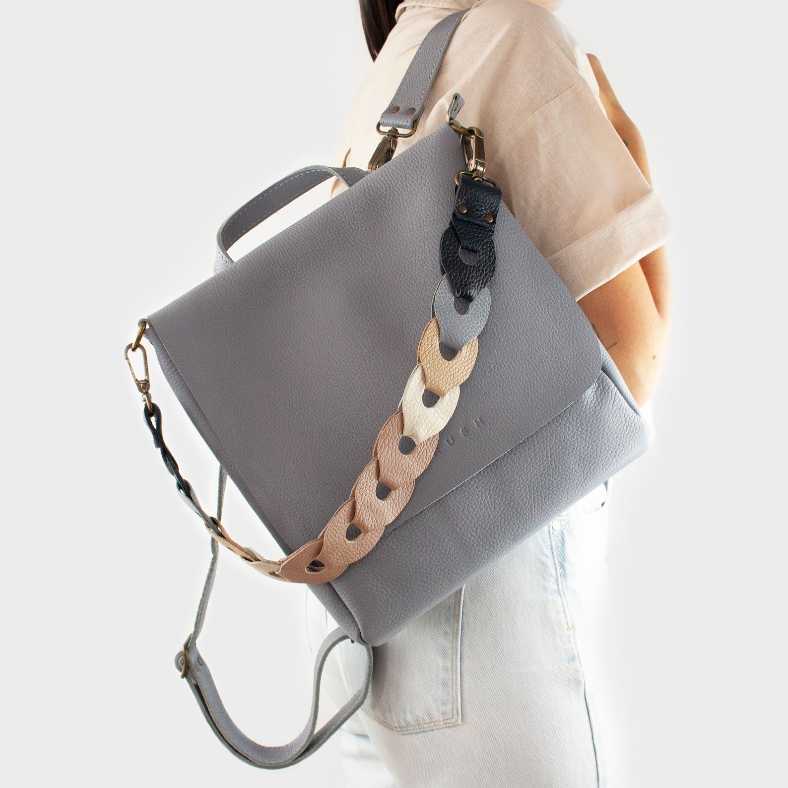 Versatile Full-Grain Leather Backpack Multicolor Link Strap, Convertible Laptop Carry, Handmade for Travel (8 Colors)