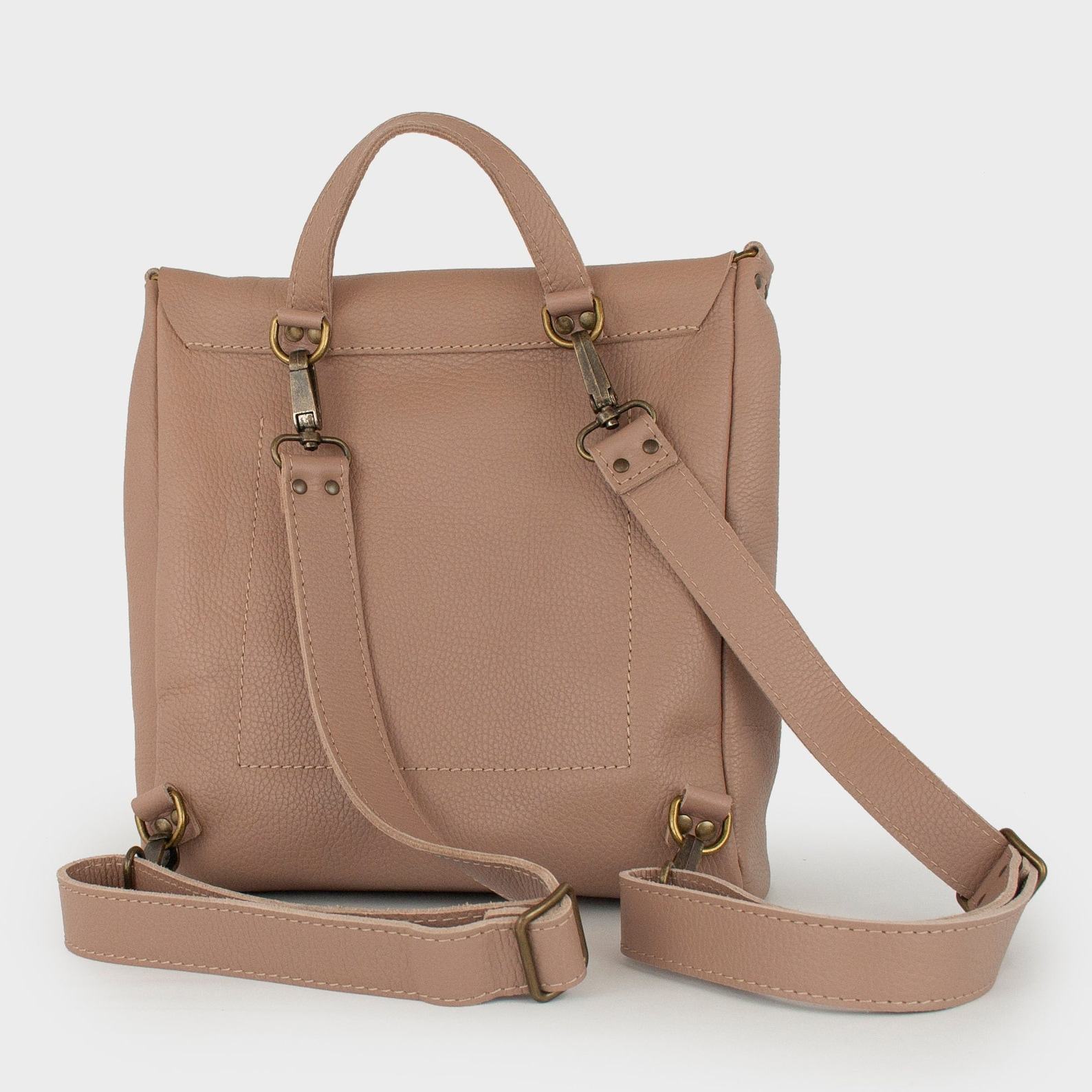 Versatile Full-Grain Leather Backpack Multicolor Link Strap, Convertible Laptop Carry, Handmade for Travel (8 Colors)