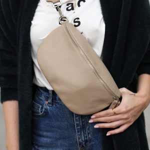 Versatile Leather Crossbody Bag Double Zipper, Adjustable Strap, and Belt Loop