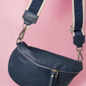 Versatile Leather Crossbody Bag Double Zipper, Adjustable Strap, and Belt Loop