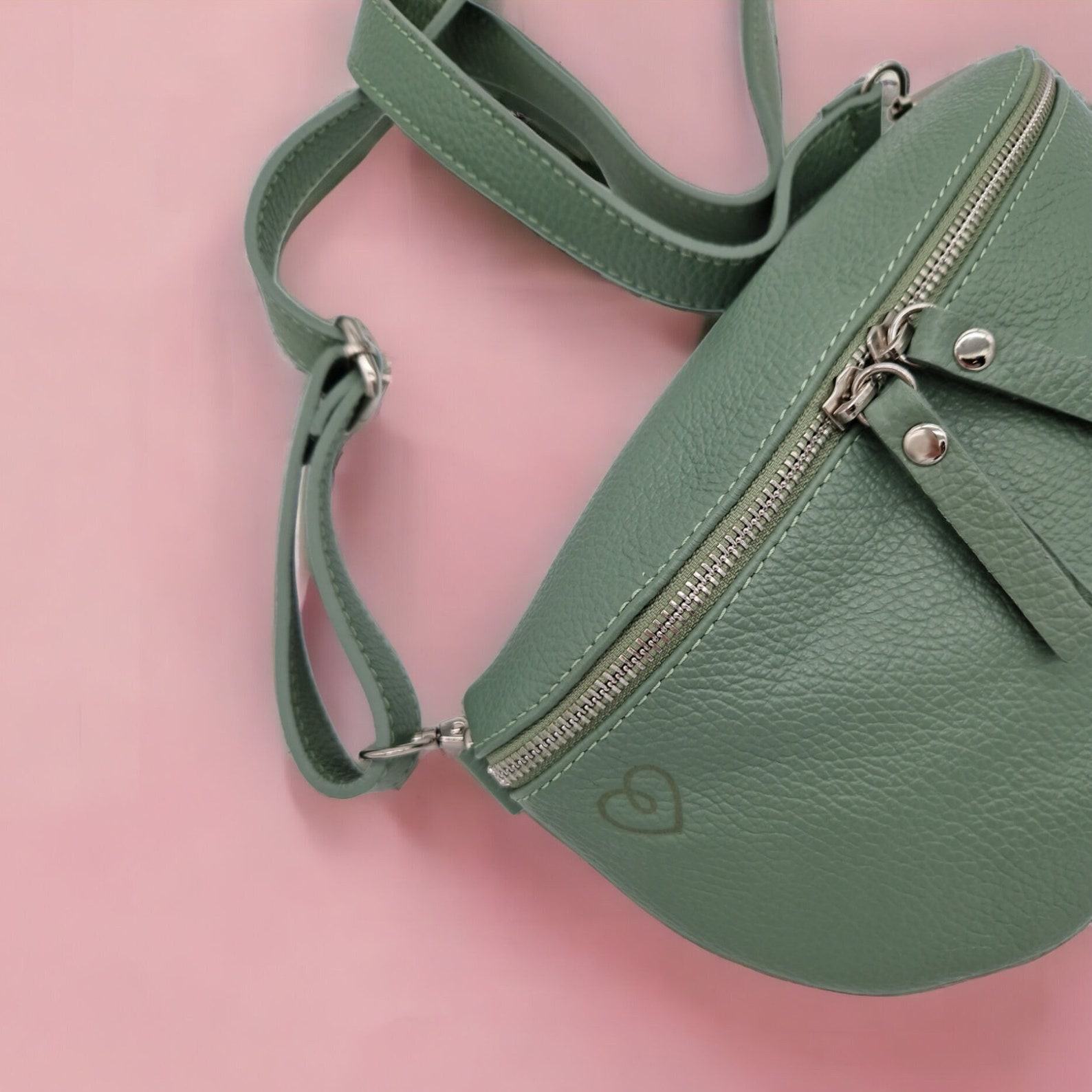 Versatile Leather Crossbody Bag Double Zipper, Adjustable Strap, and Belt Loop