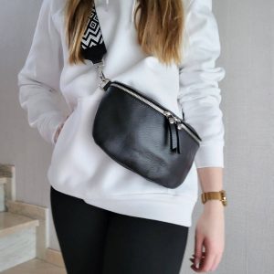 Versatile Leather Crossbody Bag Double Zipper, Adjustable Strap, and Belt Loop