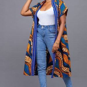 Vibrant Ankara Kimono Embrace African Elegance in Orange and Blue