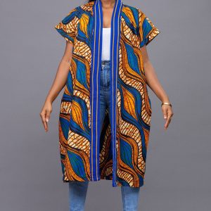 Vibrant Ankara Kimono Embrace African Elegance in Orange and Blue