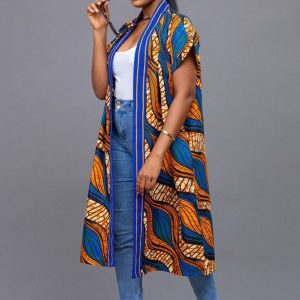 Vibrant Ankara Kimono Embrace African Elegance in Orange and Blue