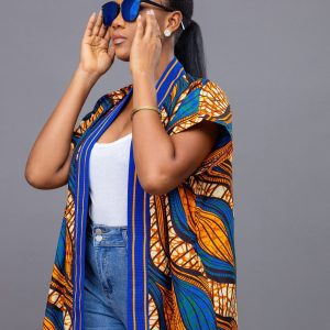 Vibrant Ankara Kimono Embrace African Elegance in Orange and Blue