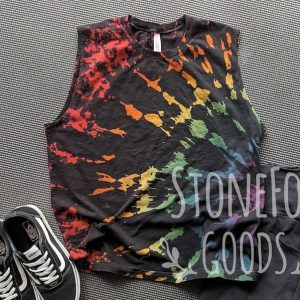 Vibrant Rainbow Reverse Tie-Dye Muscle Tank Express Your Style with a Splash of Color