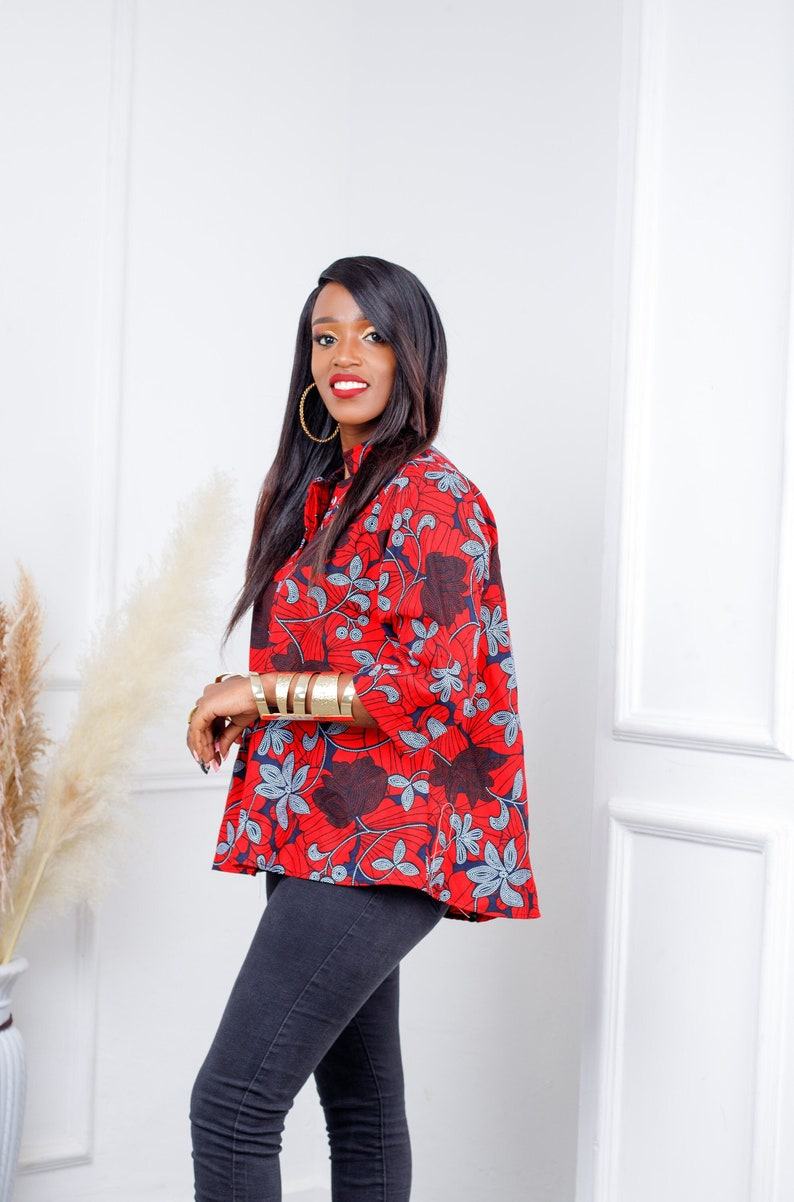 Vibrant Red African Print Top Embrace Bold Style and Cultural Heritage