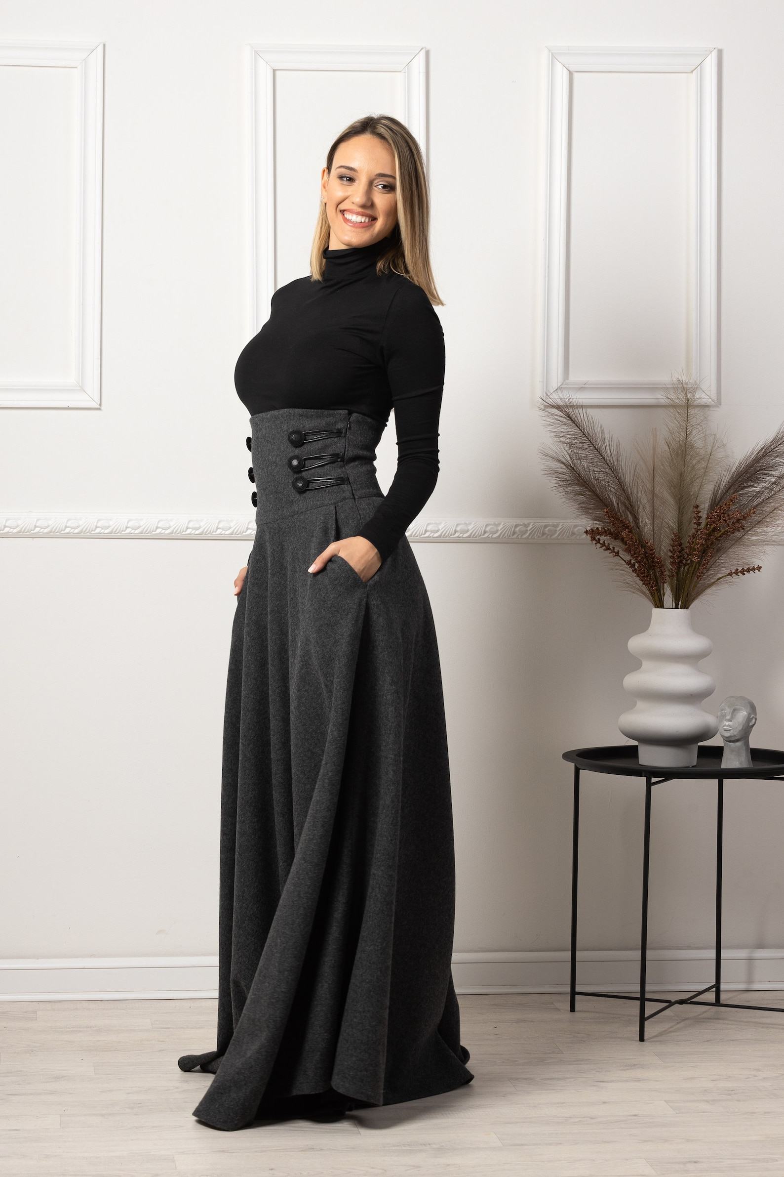 Victorian Wool Maxi Skirt Dark Academia, Steampunk, Edwardian, Plus Size - Image 3