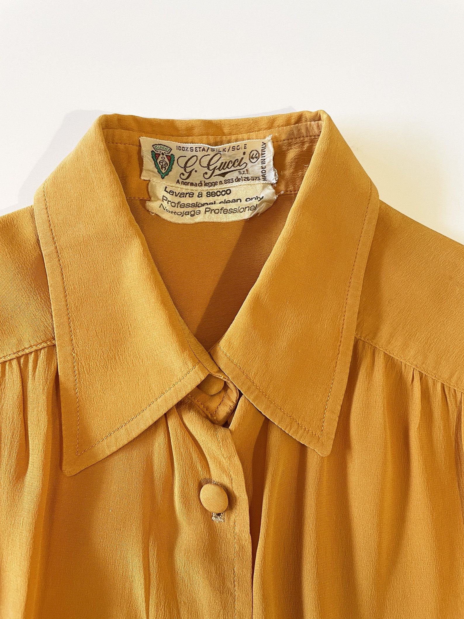 Vintage 1970s Gucci Silk Blouse in Apricot, Size M - Image 4