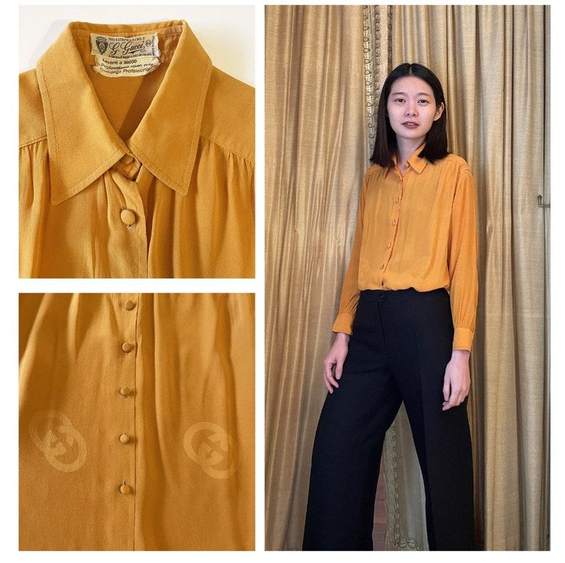 Vintage 1970s Gucci Silk Blouse in Apricot, Size M