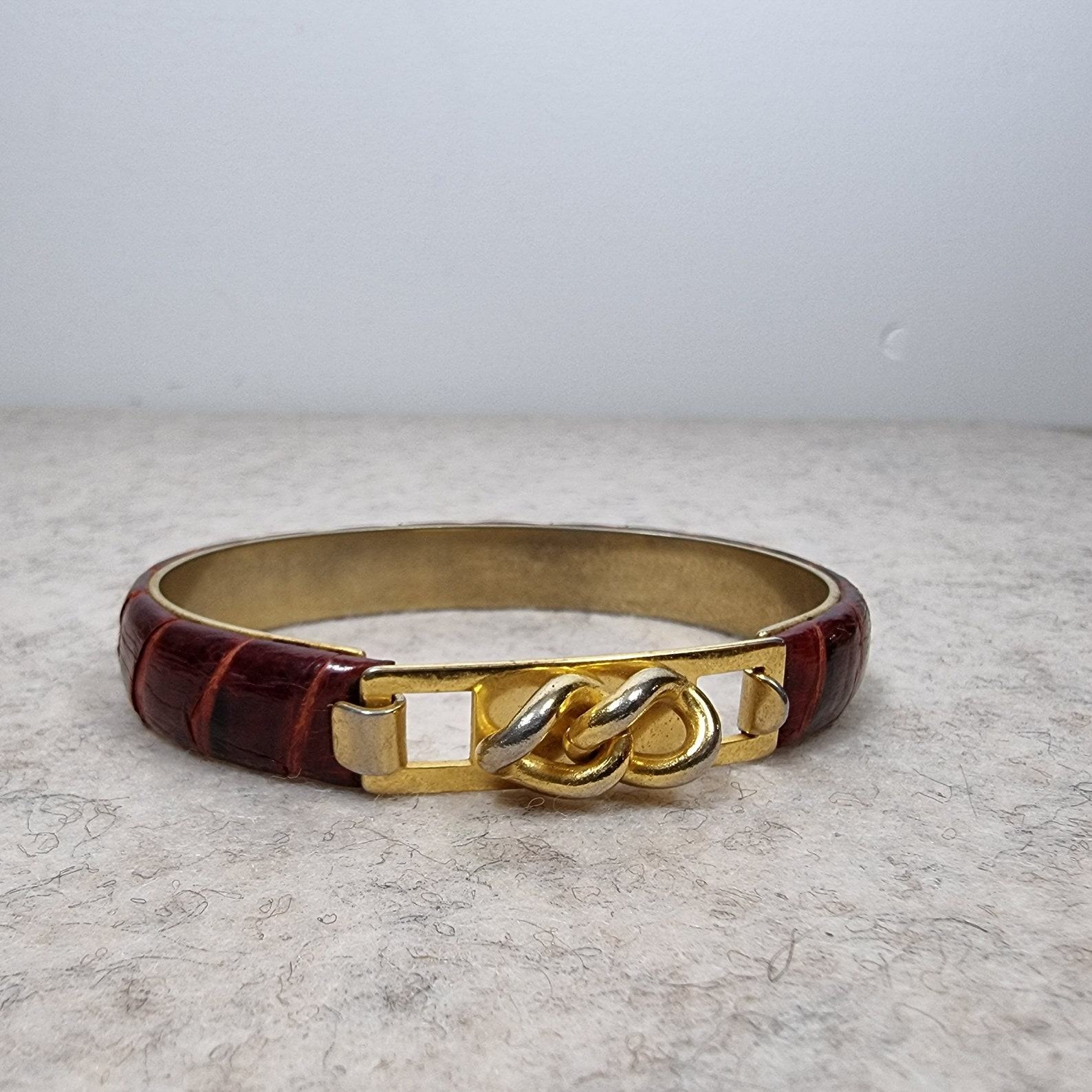 Vintage 1980s Gucci Style Burgundy Snake Skin Leather Chain Bracelet
