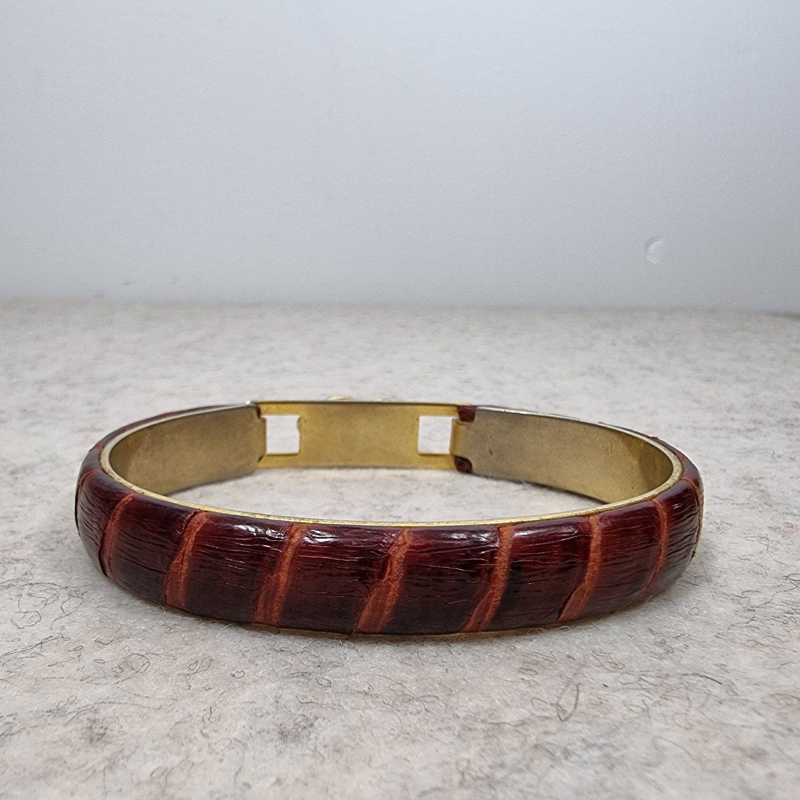 Vintage 1980s Gucci Style Burgundy Snake Skin Leather Chain Bracelet