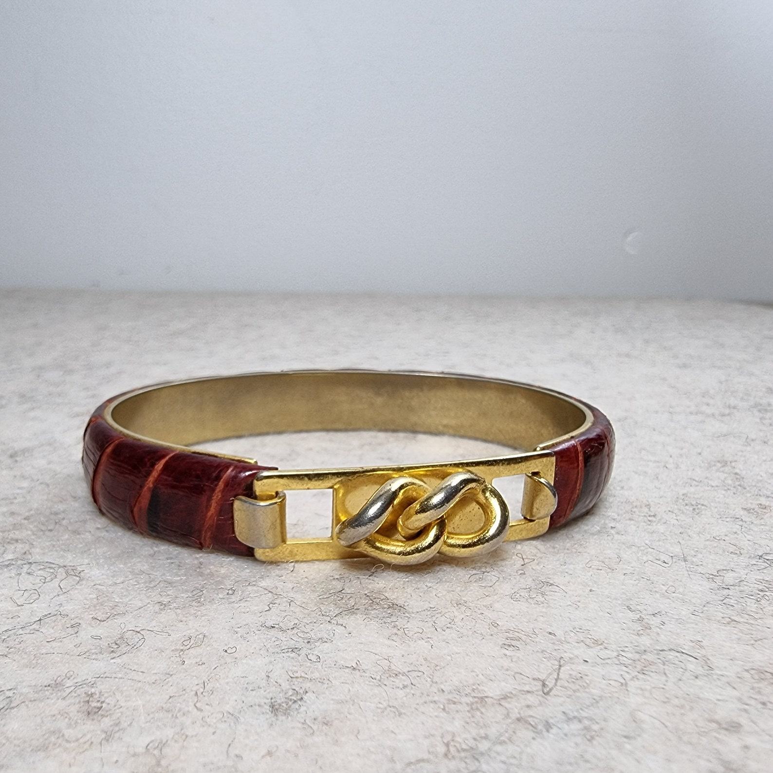 Vintage 1980s Gucci Style Burgundy Snake Skin Leather Chain Bracelet