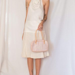 Vintage 1980s Ivory Satin Cowl Neck Halter Top with Open Back