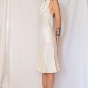 Vintage 1980s Ivory Satin Cowl Neck Halter Top with Open Back