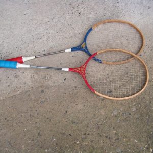 Vintage Badminton Rackets GERMINA DDR Retro Wooden Pair for Sports Decor and Play
