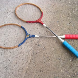 Vintage Badminton Rackets GERMINA DDR Retro Wooden Pair for Sports Decor and Play
