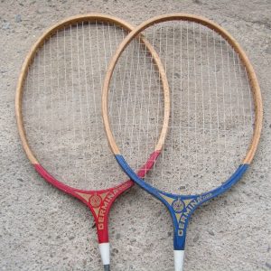 Vintage Badminton Rackets GERMINA DDR Retro Wooden Pair for Sports Decor and Play