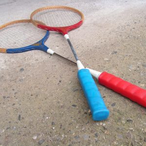 Vintage Badminton Rackets GERMINA DDR Retro Wooden Pair for Sports Decor and Play