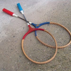 Vintage Badminton Rackets GERMINA DDR Retro Wooden Pair for Sports Decor and Play