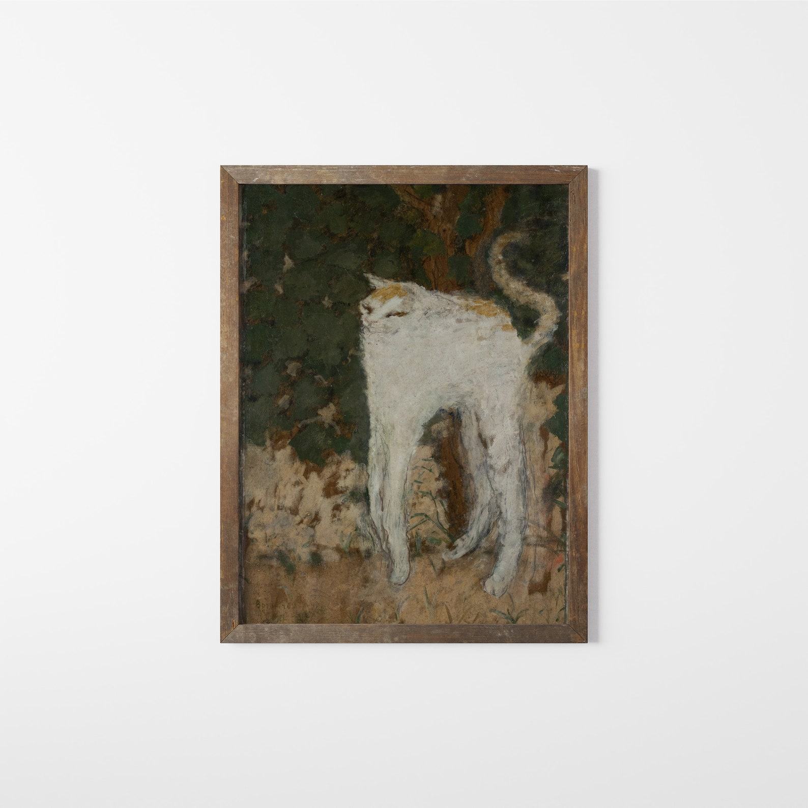 Vintage Cat Art Le Chat Blanc, the Purrfect Meme Cat Painting for Cat Lovers
