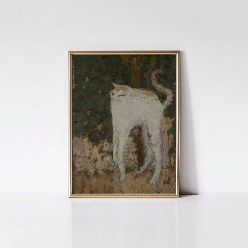 Vintage Cat Art Le Chat Blanc, the Purrfect Meme Cat Painting for Cat Lovers