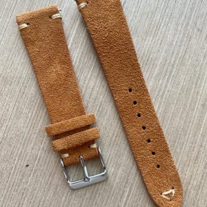 Vintage Charm Brown Suede Leather Watch Strap with Tan Stitching